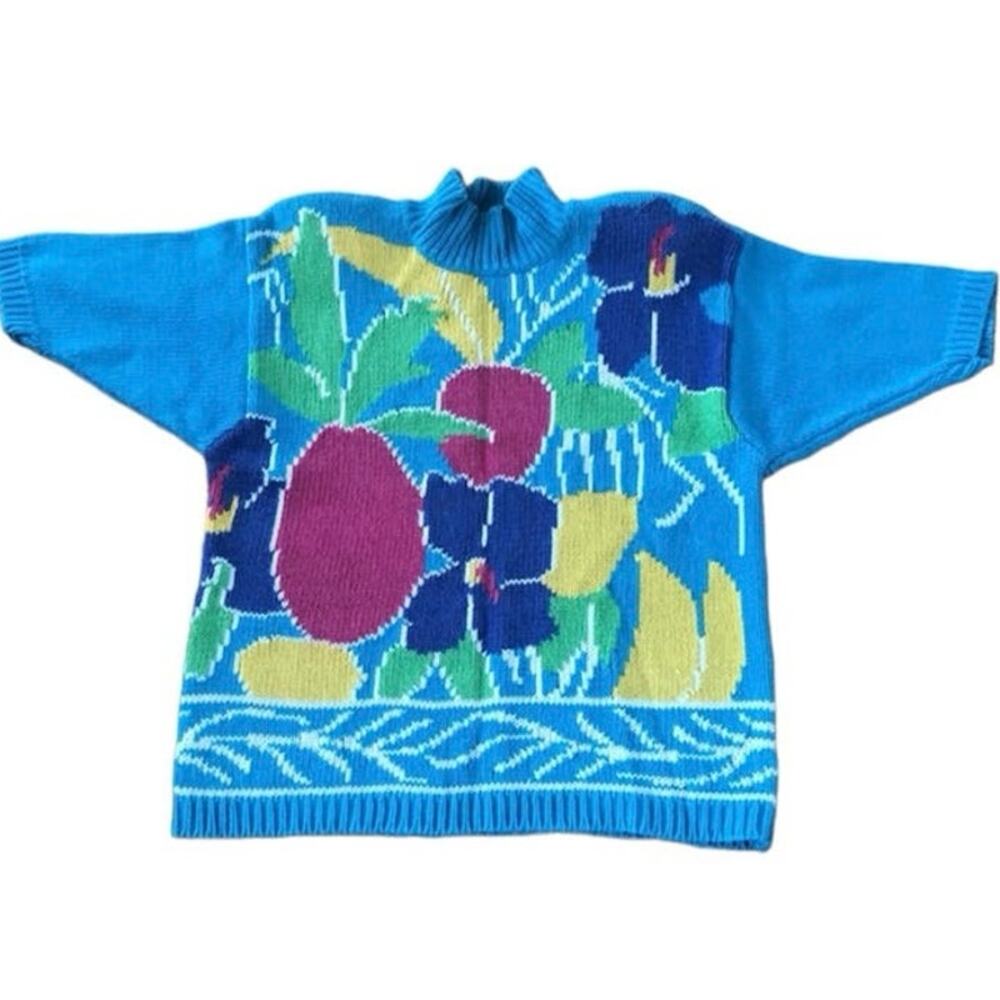 Lauren Hansen Vintage 80's Mom floral Sweater in blue, yellow, green size large